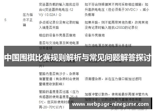 中国围棋比赛规则解析与常见问题解答探讨
